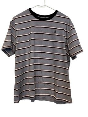 Volcom Purple Striped Crew Neck Tee with Black Trim